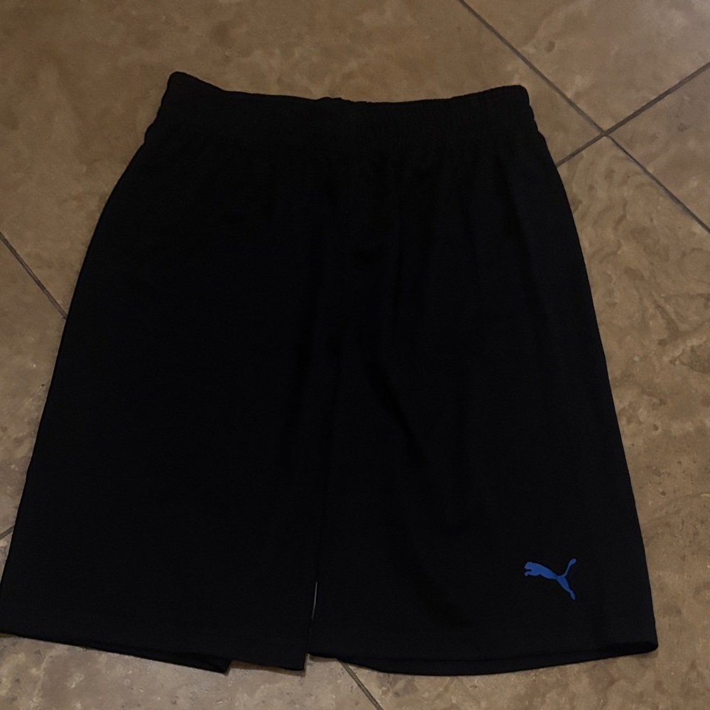 Puma Black Athletic Shorts with Blue Logo